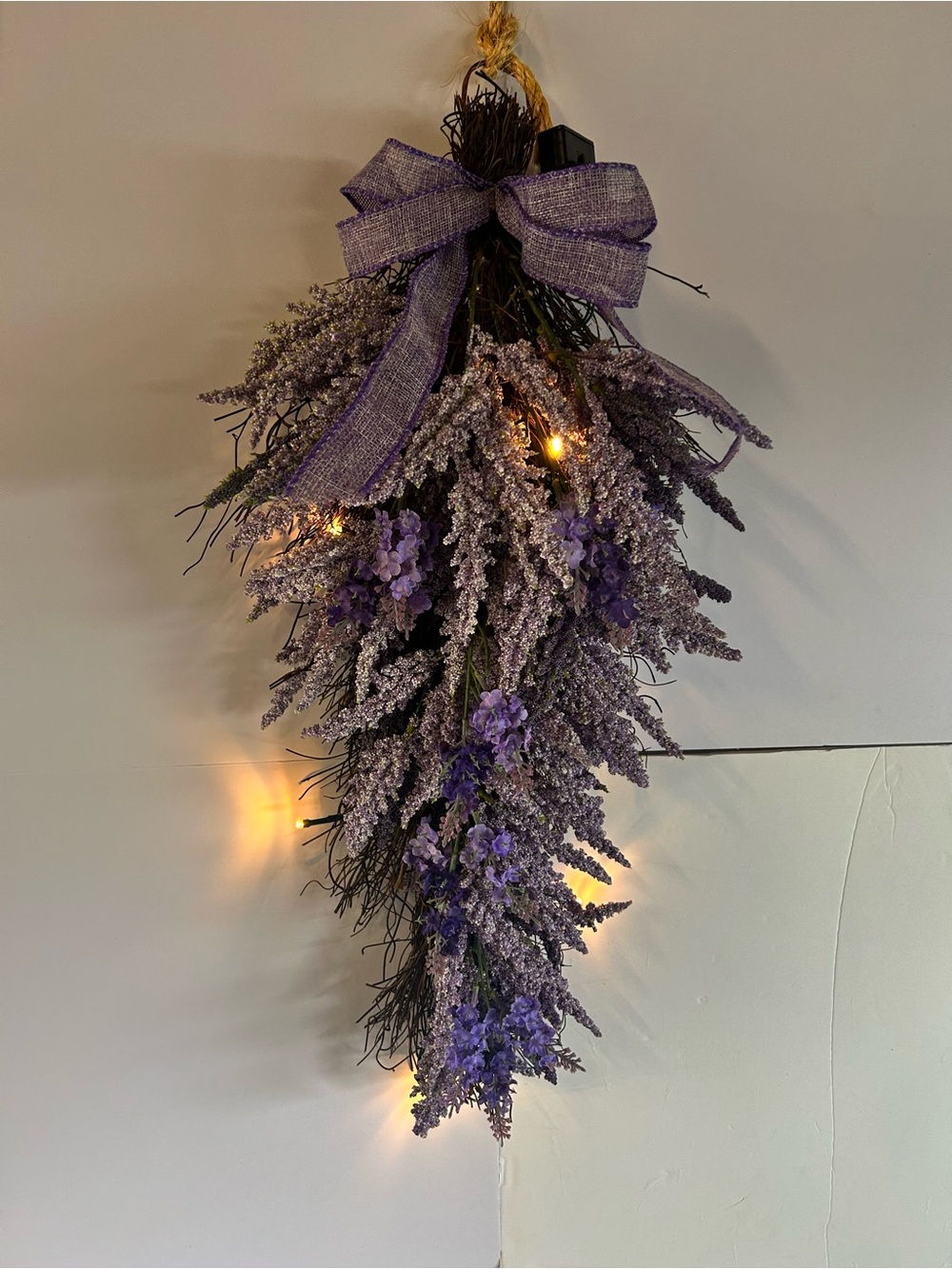 Lighted Lavender Floral Door Swag Purple Farmhouse Wall Decor Spring Hanging